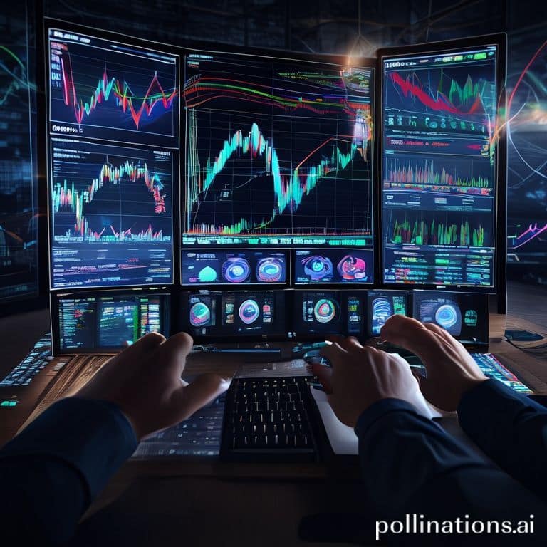 profit - A complex financial chart displaying multiple technical indicators like RSI, MACD, and Bollinger Bands on a screen,
