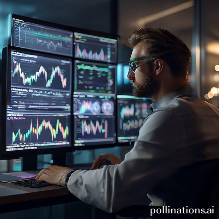 fxpro - A trader analyzing multiple financial charts on a large monitor setup, showing various currency pairs and technical i
