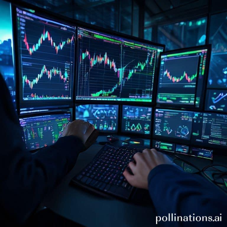 essential - A detailed forex trading chart displayed on multiple monitors in a modern, dimly lit trading room, showing candle