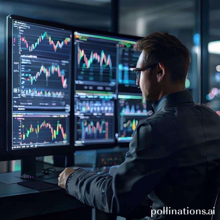 stoplossplatzierung - A professional trader analyzing multiple stock charts on a large monitor setup, focusing on technical i