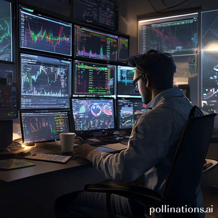 beste - A trader intensely focused on multiple computer screens displaying real-time Forex charts, economic calendars, and ne