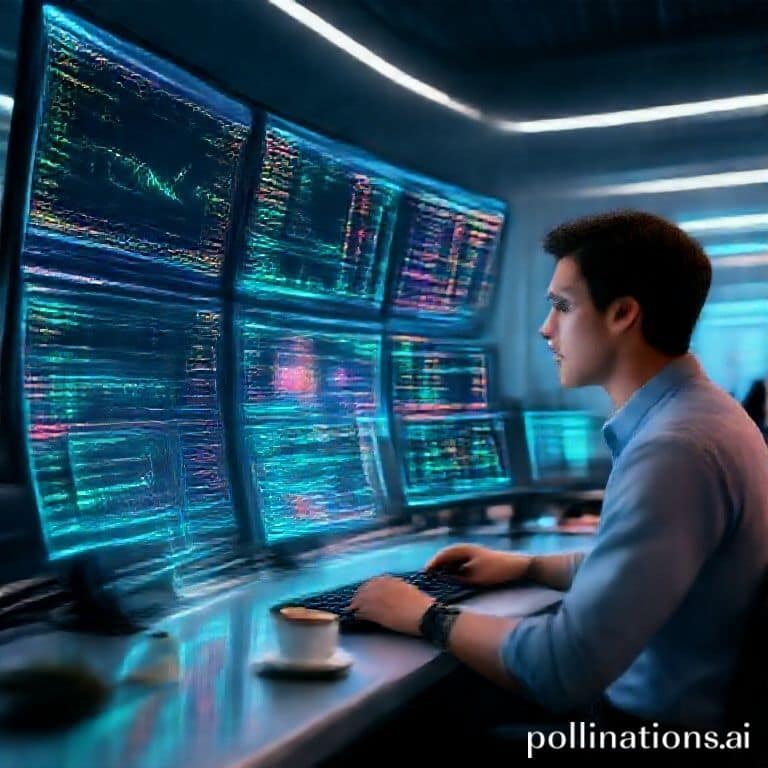 A futuristic trading desk with multiple screens displaying intricate Forex charts and data, glowing holographic indicators, a