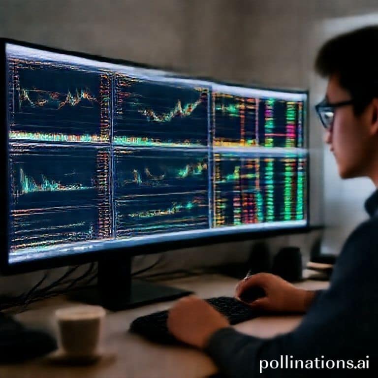 przise - A trader meticulously analyzing multiple financial charts on an ultra-wide monitor in a dimly lit, high-tech home of