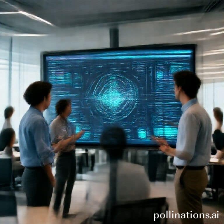 proven - A diverse team of professionals collaborating around a large interactive screen displaying complex data visualizatio