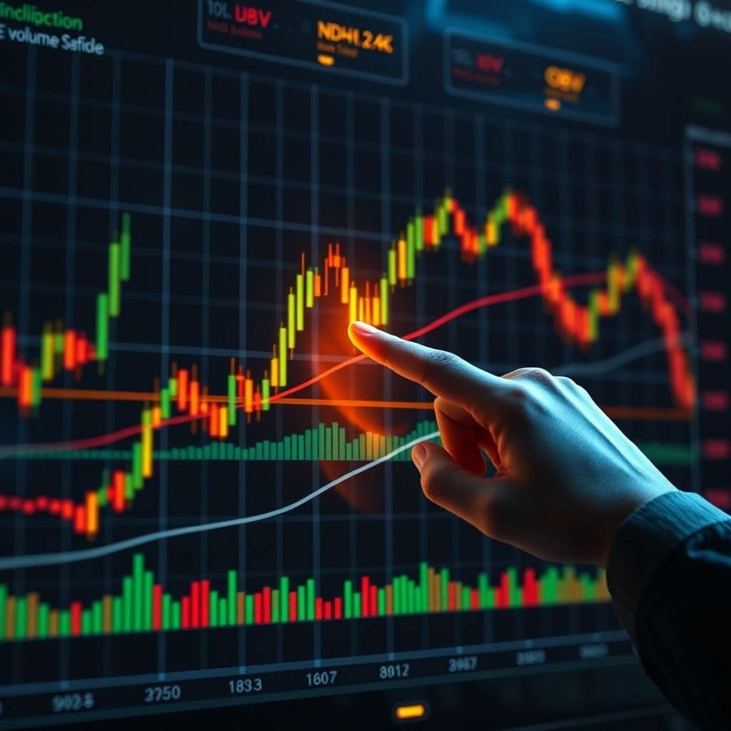 unlock - A complex financial chart displaying candlestick patterns, volume profile, and multiple technical indicators like OB